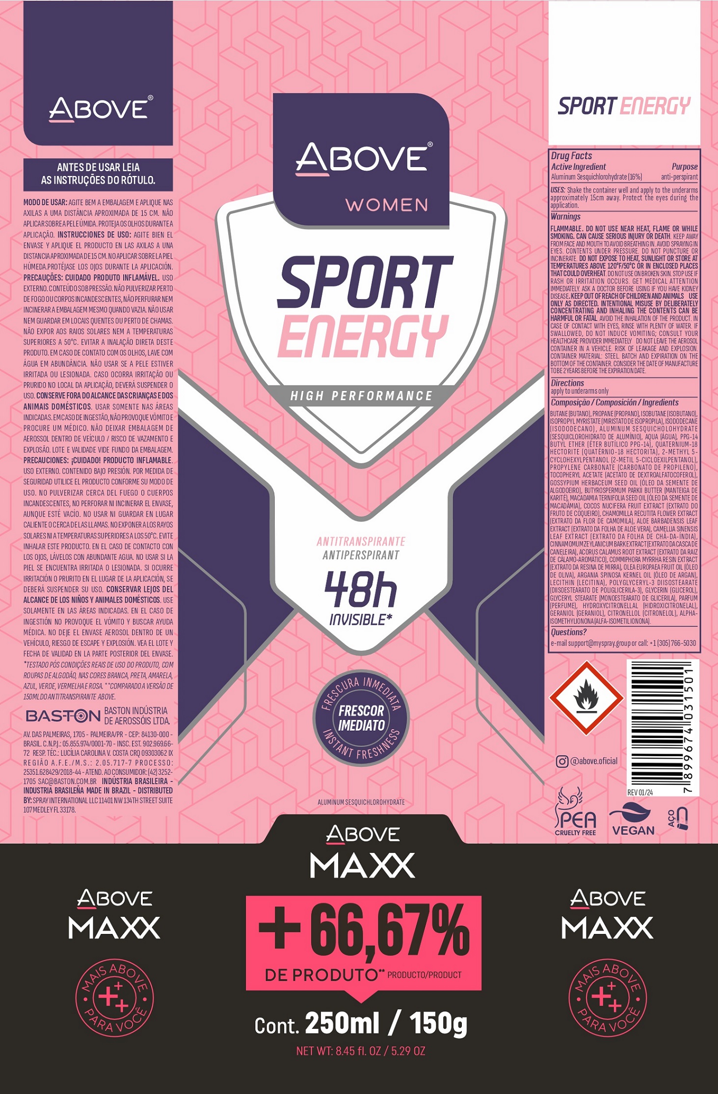 ABOVE SPORT ENERGY WOMEN ANTIPERSPIRANT DEODORANT 48H SPRAY MAXX