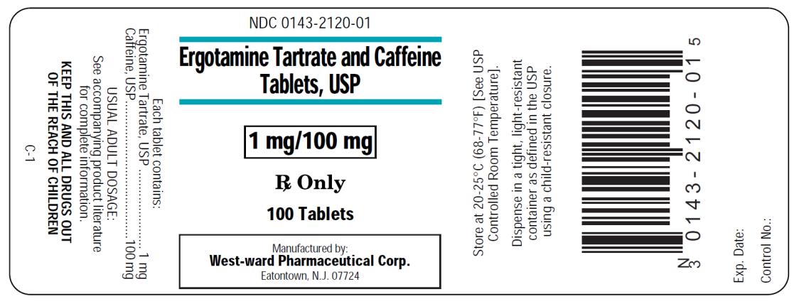 NDC: <a href=/NDC/0143-2120-01>0143-2120-01</a>
Ergotamine Tartrate and Caffeine
Tablets, USP
1 mg/100 mg
Rx Only
100 Tablets 
West-ward Pharmaceuticals Corp. 
