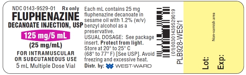 NDC: <a href=/NDC/0143-9529-01>0143-9529-01</a> Rx only FLUPHENAZINE DECANOATE INJECTION, USP 125 mg/5 mL (25 mg/mL) FOR INTRAMUSCULAR OR SUBCUTANEOUS USE 5 mL Multiple Dose Vial Each mL contains 25 mg fluphenazine decanoate in sesame oil with 1.2% (w/v) benzyl alcohol as a preservative. USUAL DOSAGE: See package insert. Protect from light. Store at 20° to 25° C (68° to 77° F) [See USP]. Avoid freezing and excessive heat.