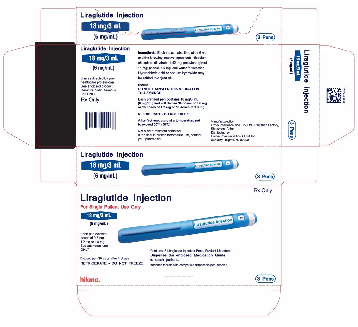 liraglutide injection carton label for three