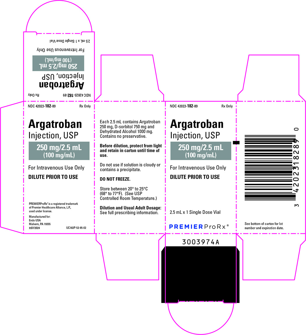 This is an image of the Argatroban Injection Carton, 250 mg/2.5 mL (100 mg/mL), Premier Pro Rx.
