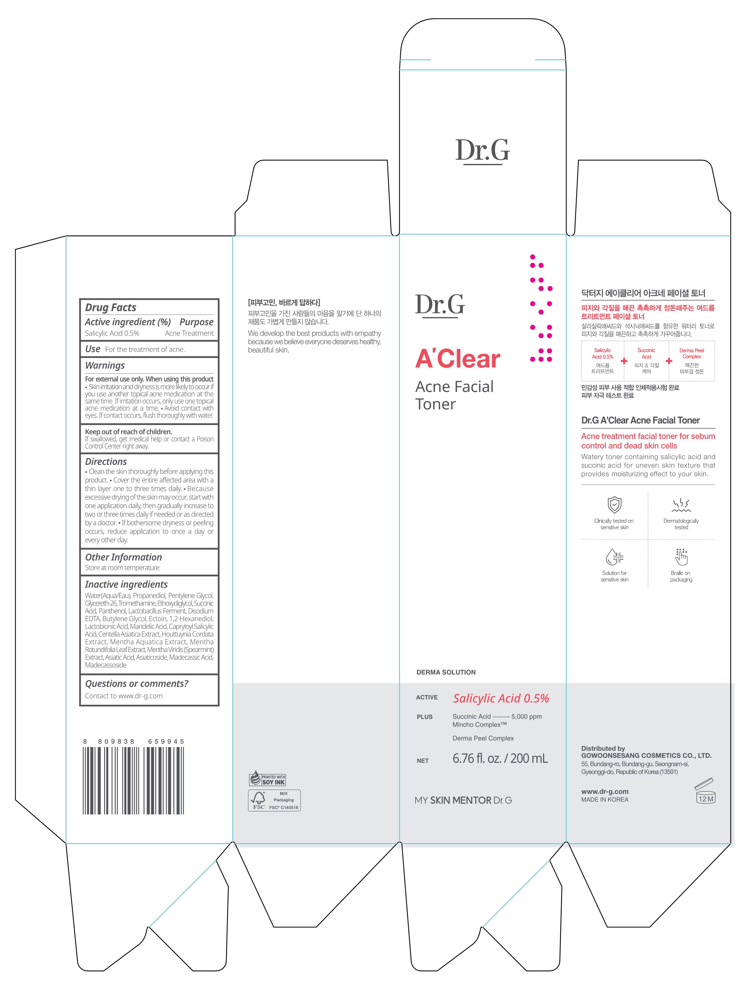 Dr.G A CLEAR ACNE FACIAL TONER 200ml_OTC_Outer