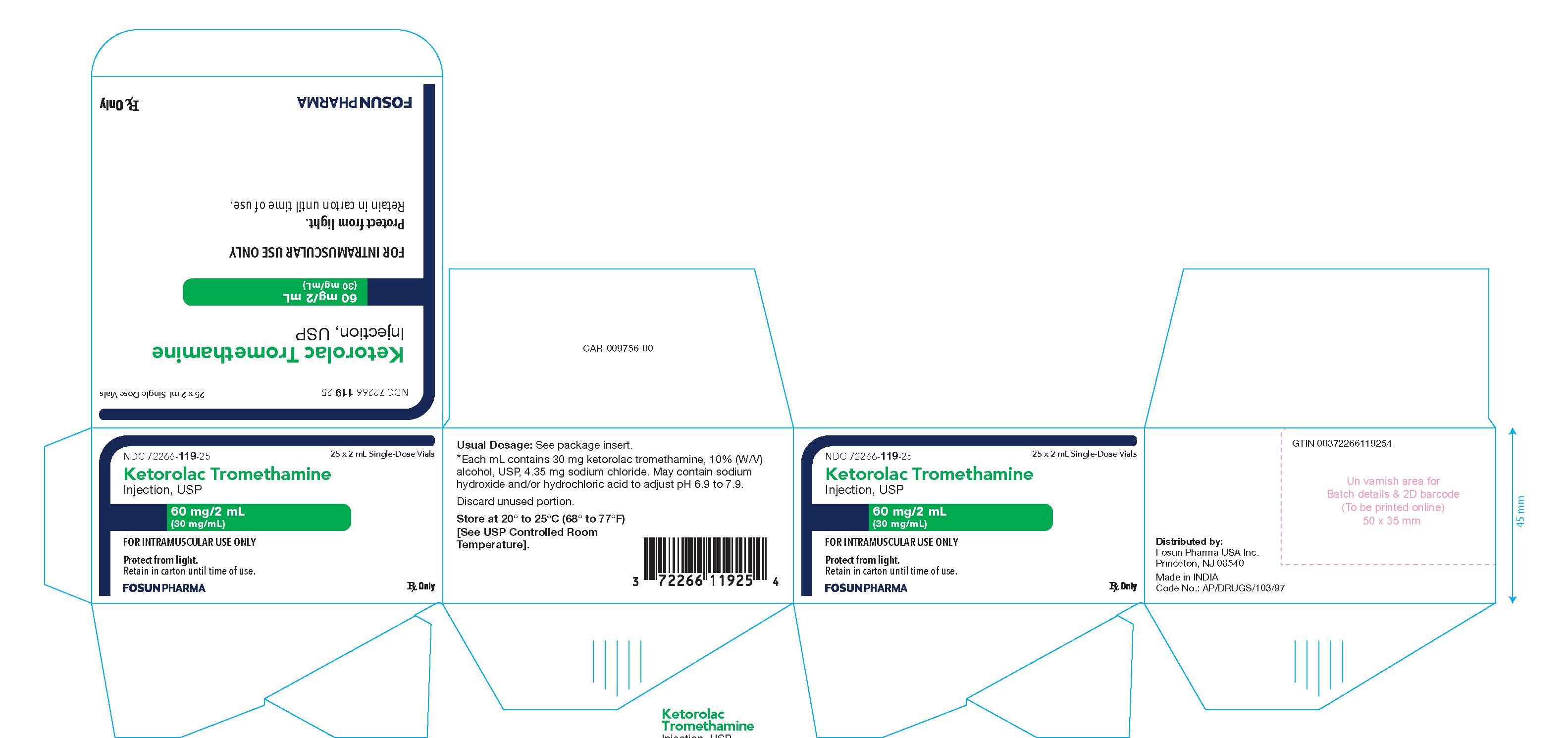 Ketorolac Carton Label 60 mg/2 mL