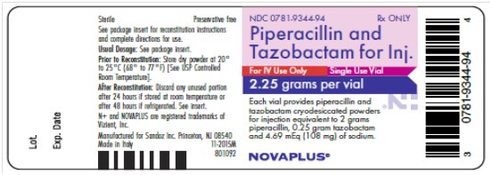 Piperacillin and Tazobactam for Injection 2.25 grams per vial label