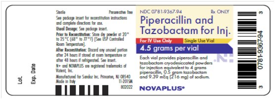 Piperacillin and Tazobactam for Injection 4.54 grams per vial label