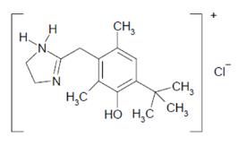 The structural formula for RHOFADE (oxymetazoline hydrochloride) cream 1% contains oxymetazoline hydrochloride, an alpha1A adrenoceptor agonist.  RHOFADE is a white to off-white cream.  It has a chemical name of 3-[(4,5-Dihydro-1H-imidazol-2-yl)methyl]-6-(1,1-dimethylethyl)-2,4-dimethyl-phenol hydrochloride and a molecular weight of 296.8. It is freely soluble in water and ethanol and has a partition coefficient of 0.1 in 1-octanol/water. The molecular formula of oxymetazoline HCl is C16H25ClN2O.