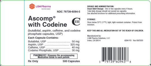 NDC: <a href=/NDC/79739-6094-5>79739-6094-5</a>
Ascomp
with Codeine CIII
(butalbital, aspirin, caffeine, and codeine phosphate capsules, USP)
Rx Only 500 Capsules
