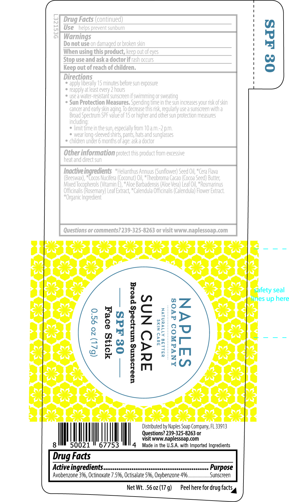 Naples Soap SPF 30 Facestick Broad Spectrum Tube Label 0.56 oz