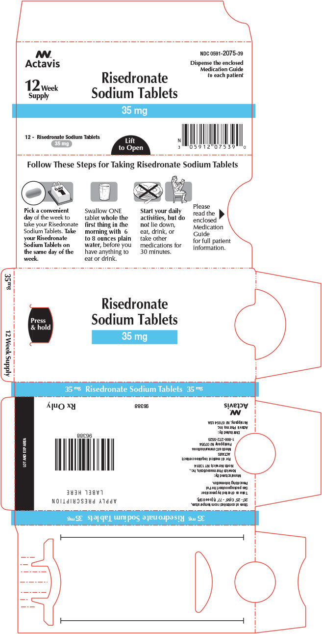 Risedronate Sodium Tablets 35 mg x 12 week supply NDC: <a href=/NDC/0591-2075-39>0591-2075-39</a>