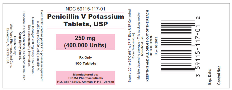 Penicillin V Potassium Tablets, USP 250 mg (400,000 Units) 100 Tablets NDC: <a href=/NDC/59115-117-01>59115-117-01</a>