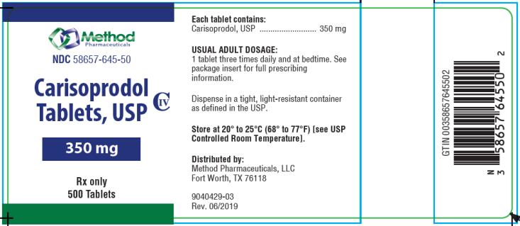 PRINCIPAL DISPLAY PANEL
NDC: <a href=/NDC/58657-645-50>58657-645-50</a>
Carisoprodol 
Tablets, USP
350 mg
Rx Only
500 Tablets
