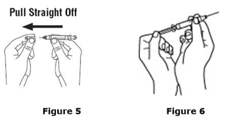 Using a syringe and needle that has been recommended by your healthcare provider, carefully remove the needle cover.  See Figure 5.  Then draw air into the syringe by pulling back on the plunger.  The amount of air drawn into the syringe should be equal to the amount (mL or cc) of the Epogen dose prescribed by your healthcare provider.  See Figure 6.