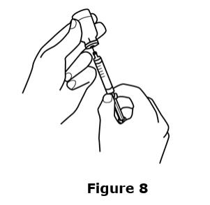Keep the needle inside the vial.  Turn the vial and syringe upside down.  Be sure the tip of the needle is in the Epogen liquid.  Keep the vial upside down.  Slowly pull back on the plunger to fill the syringe with Epogen liquid to the number (mL or cc) that matches the dose your healthcare provider prescribed.  See Figure 8.