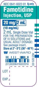Famotidine Injection, USP 20 mg/2 mL (10 mg/mL) 2 mL Single Dose Vial