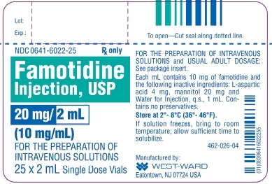 Famotidine Injection, USP 20 mg/2 mL (10 mg/mL) 25 x 2 mL Single Dose Vials