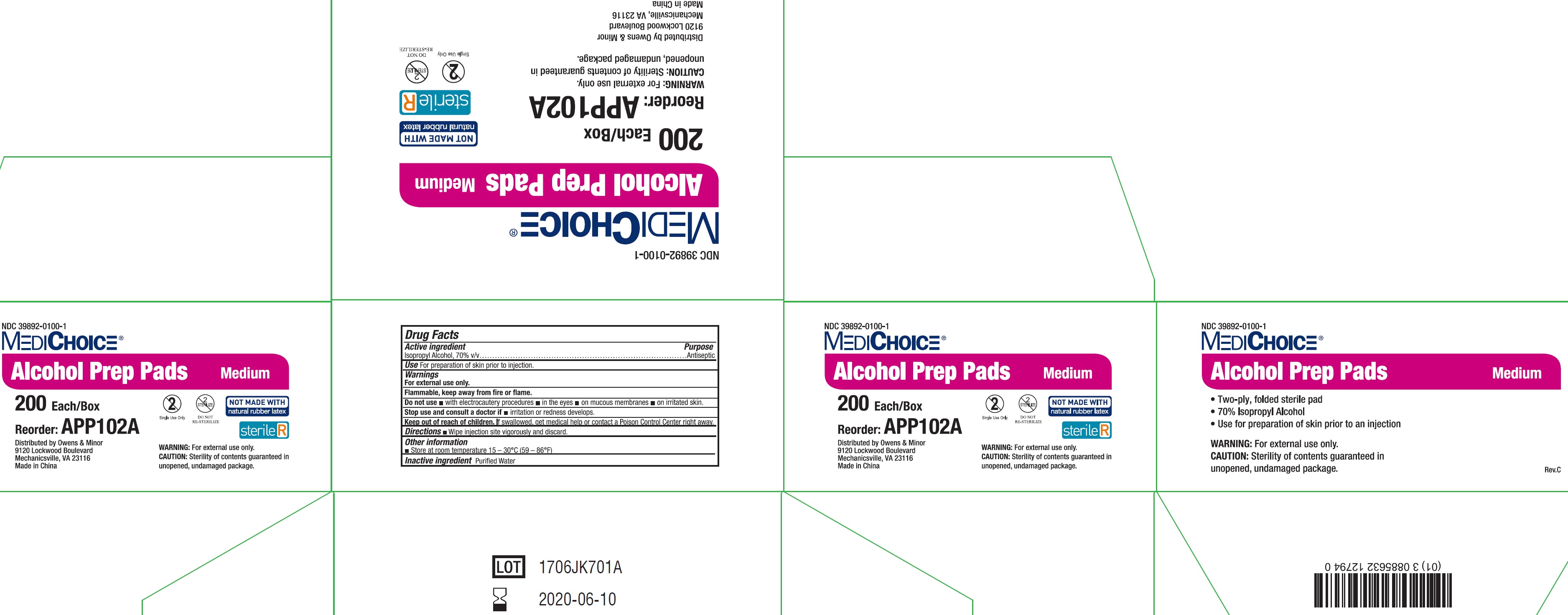 NDC - 39892-0100-1 - Alcohol Prep Pad - Outer Package1
