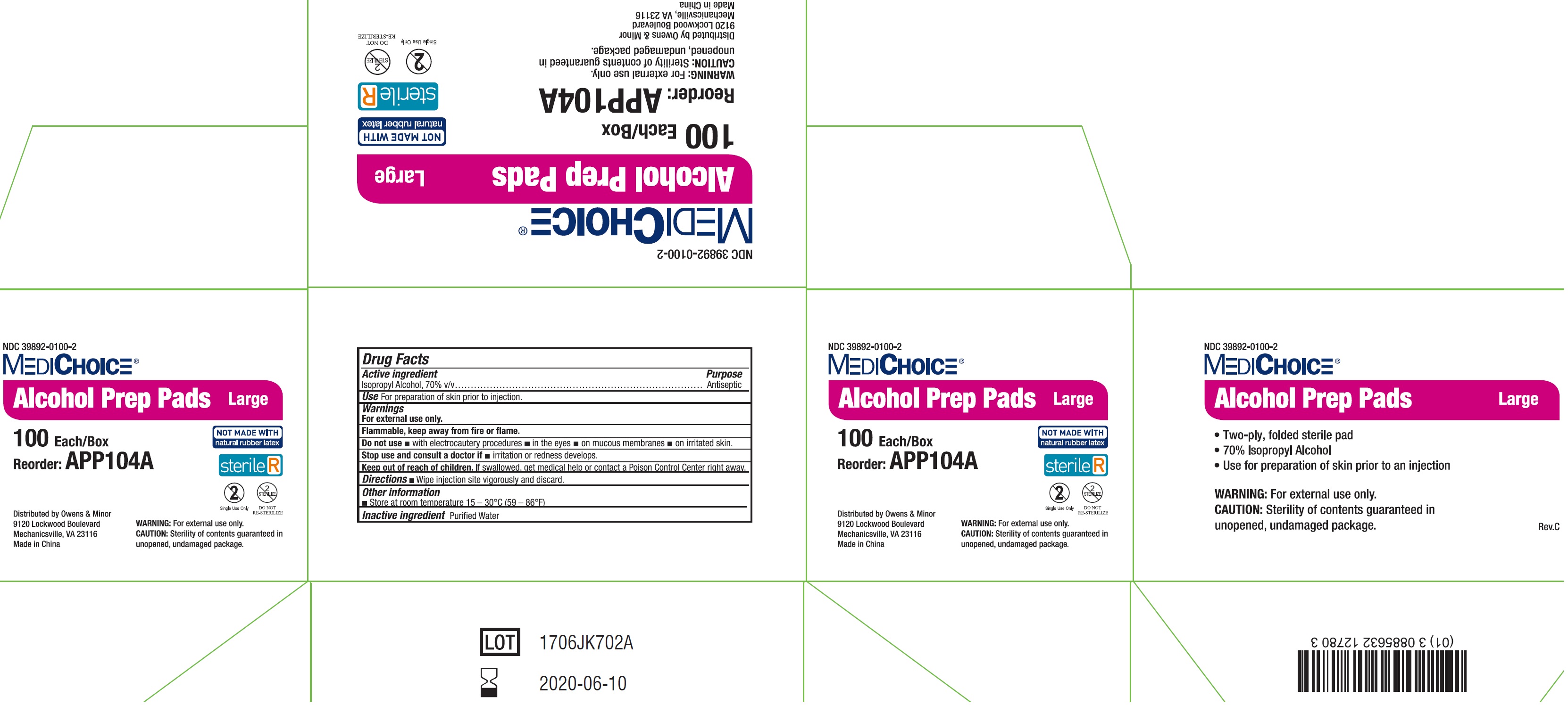 NDC - 39892-0100-2 - Alcohol Prep Pad - Outer Package2