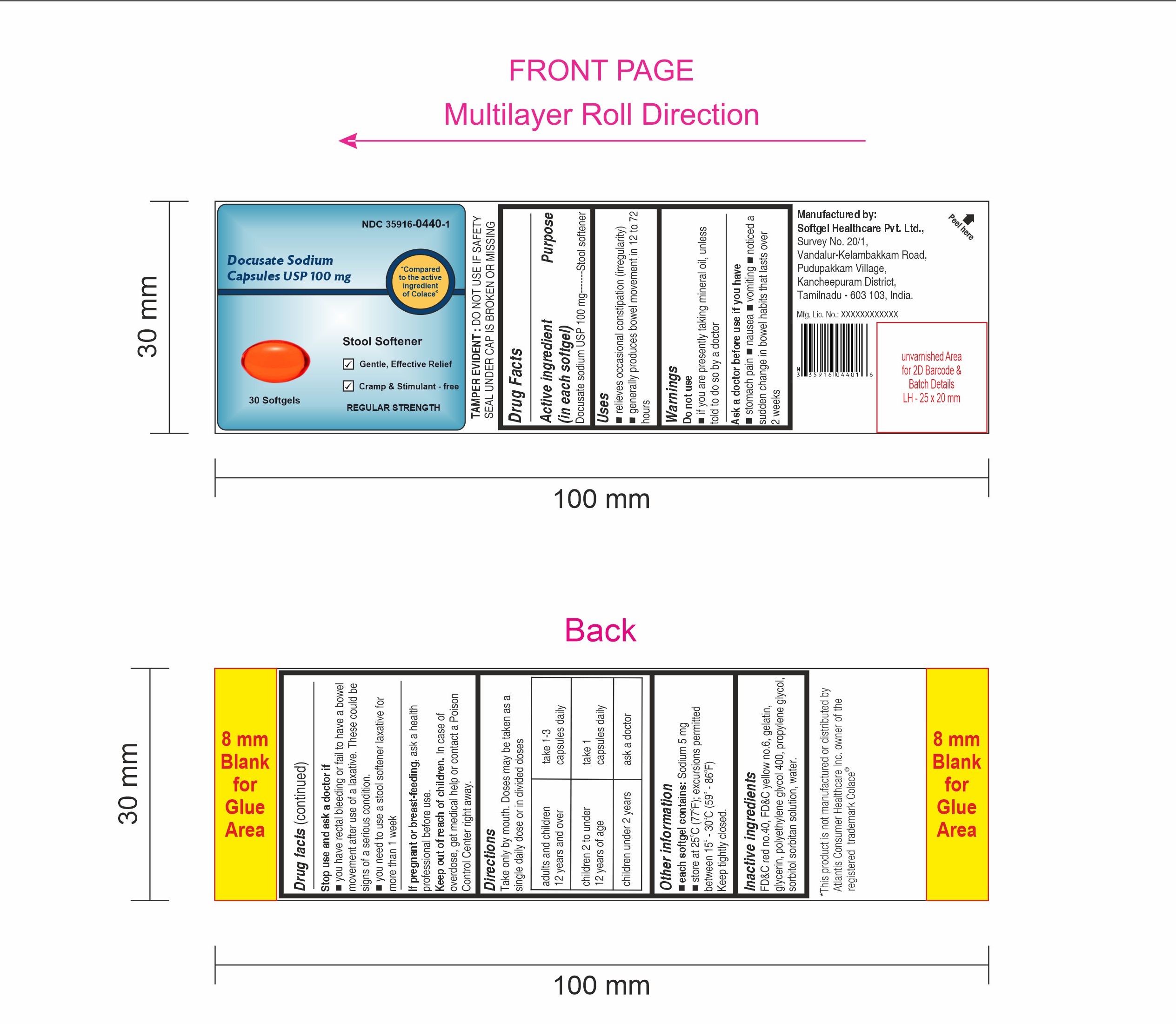 Docusate Sodium Capsules USP 100mg