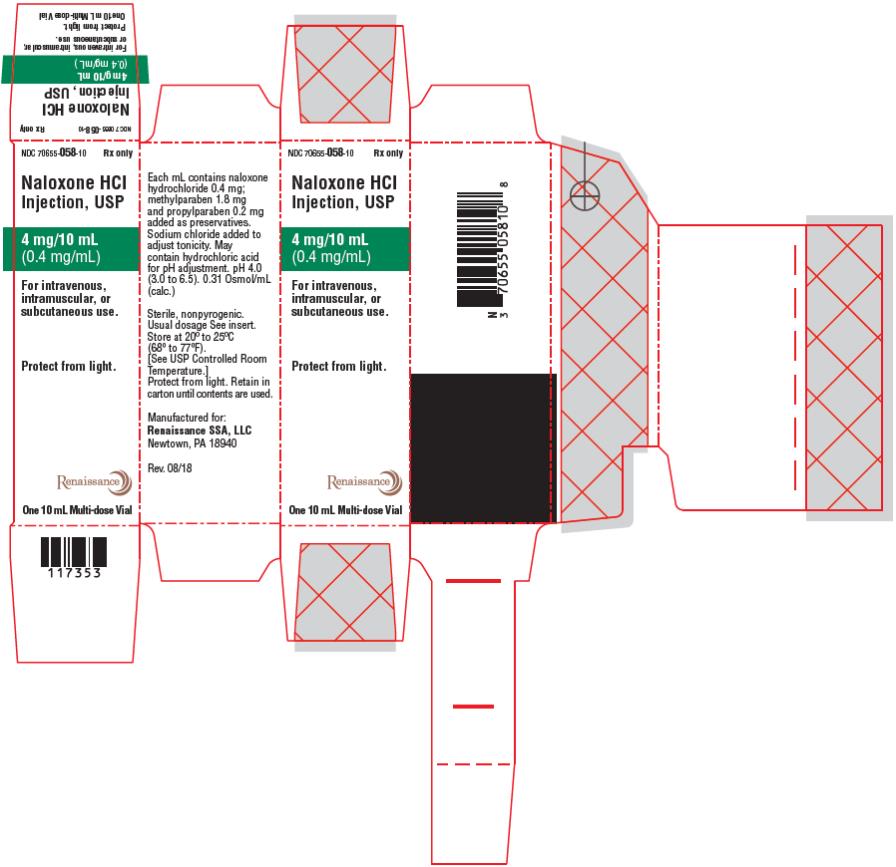 PRINCIPAL DISPLAY PANEL
NDC: <a href=/NDC/70655-058-10>70655-058-10</a>
Rx Only
Naloxone HCI 
Injection, USP
4 mg/10 mL
(0.4 mg/mL)
For intravenous,
intramuscular, or
subcutaneous use.
One 10 mL Multi-dose Vial
