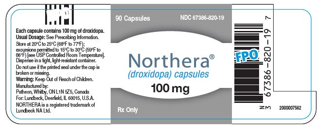 NDC: <a href=/NDC/67386-820-19>67386-820-19</a> 90 Capsules Northera™ (droxidopa) capsules 100 mg Rx Only