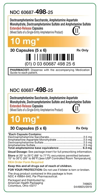 10 mg Dextroamphetamine Saccharate, Amphetamine Aspartate Monohydrate, Dextroamphetamine Sulfate and Amphetamine Sulfate Extended-Release Capsules Carton