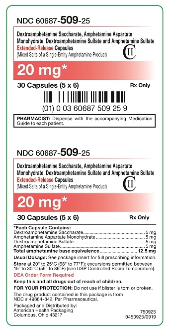 20 mg Dextroamphetamine Saccharate, Amphetamine Aspartate Monohydrate, Dextroamphetamine Sulfate and Amphetamine Sulfate Extended-Release Capsules Carton