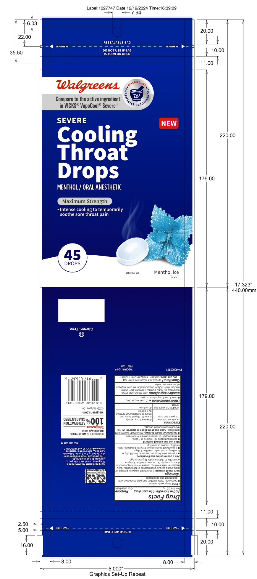 Walgreens Severe Menthol 45ct Throat Drops
