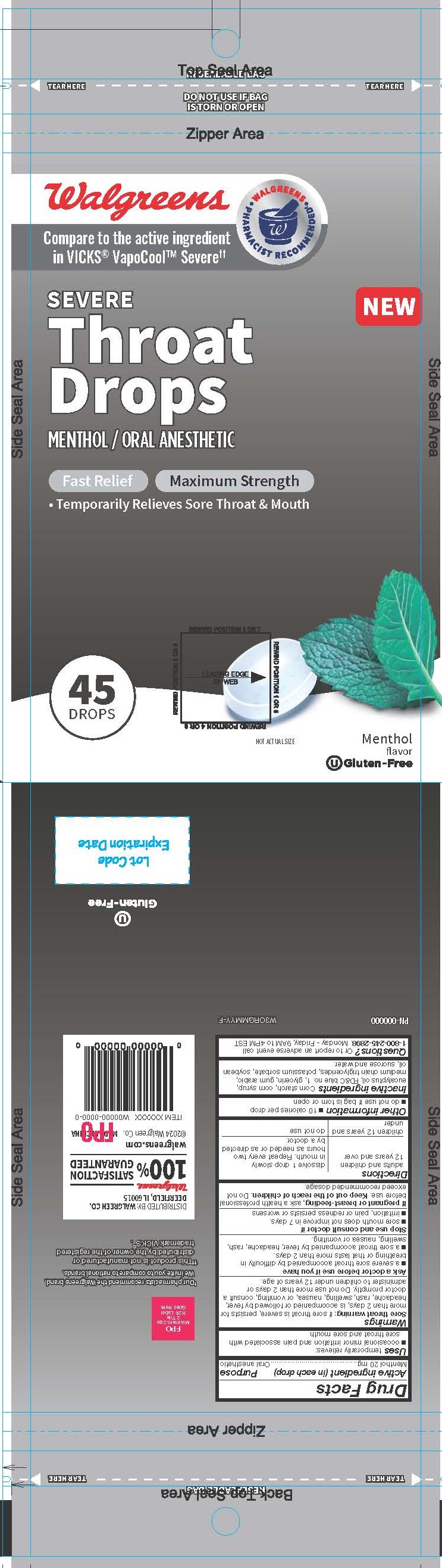 Walgreens Severe Menthol 45ct Cough Drops