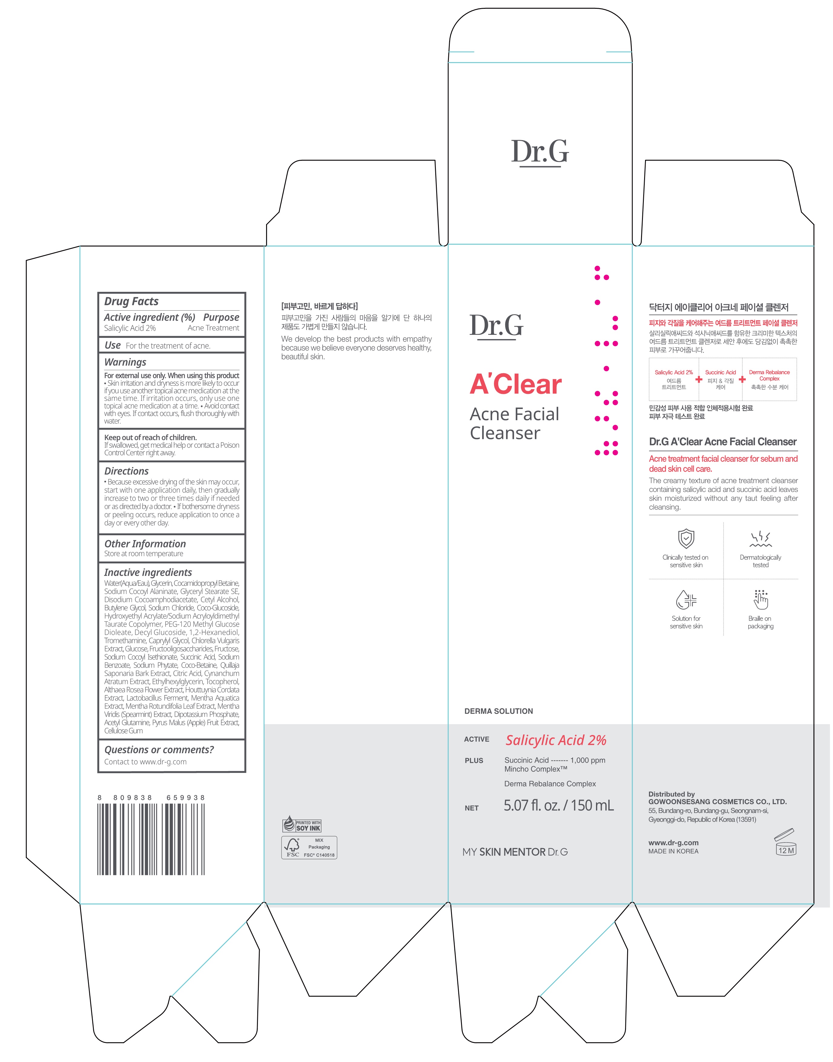 Dr.G A CLEAR ACNE FACIAL CLEANSER 150ml_OTC_Outer