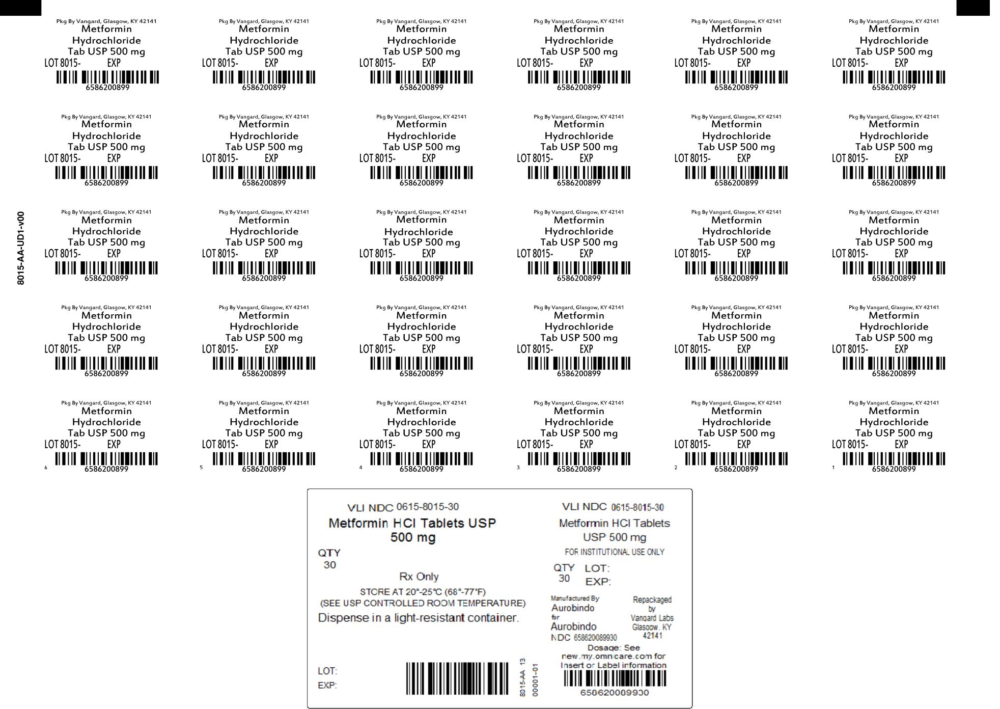 Principal Display Panel-Metformin HCl USP 500mg Tab Unit dose label