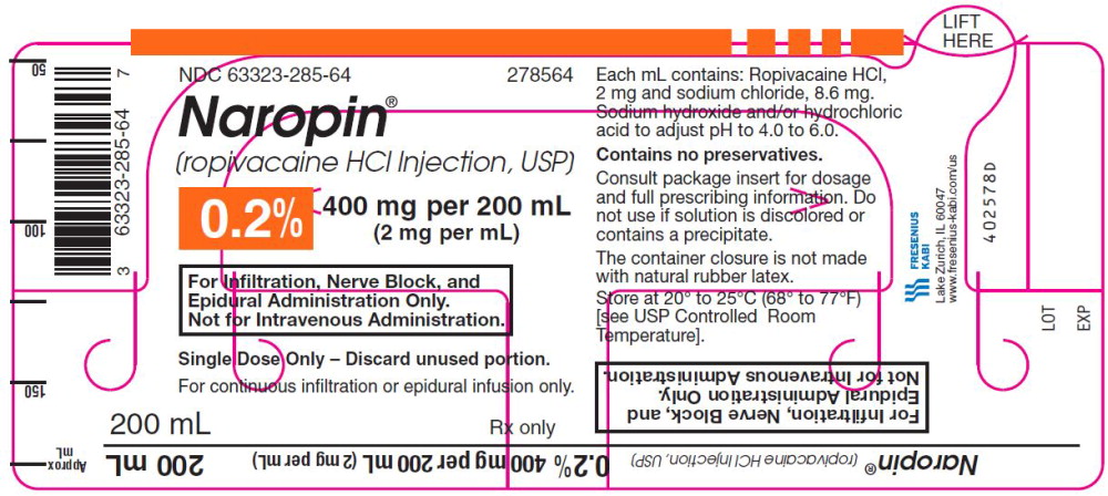 PACKAGE LABEL - PRINCIPAL DISPLAY PANEL - Naropin 200 mL Single Dose Bottle Label
