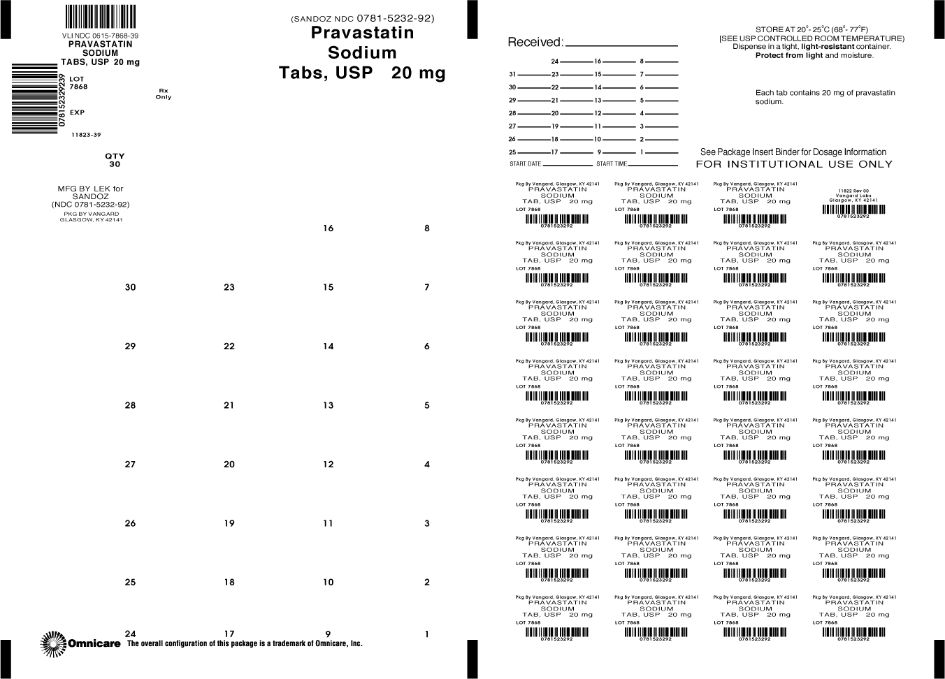 Princial Display Panel-Pravastatin Sodium Tabs, USP 20mg