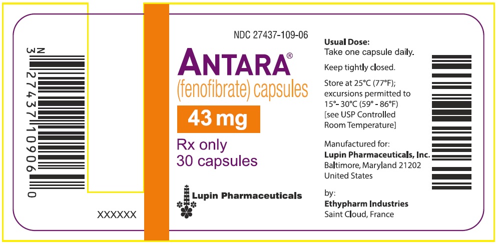NDA 27437-109-06
ANTARA
(fenofibrate) capsules
43 mg
Rx only
30 capsules
							Lupin Pharma