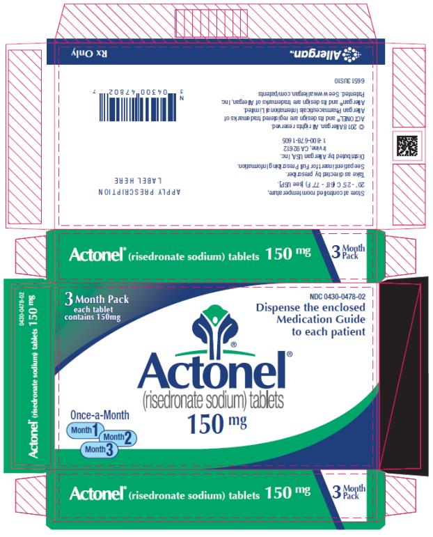 PRINCIPAL DISPLAY PANEL
NDC: <a href=/NDC/0430-0478-02>0430-0478-02</a>
Actonel
(risedronate sodium) tablets
150 mg
3 Month Pack
Rx Only
