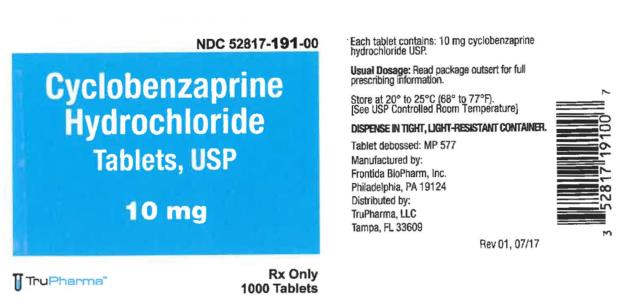 NDC: <a href=/NDC/52817-191-00>52817-191-00</a>
Cyclobenzaprine 
Hydrochloride 
Tablets, USP
10 mg
Rx Only
1000 Tablets
