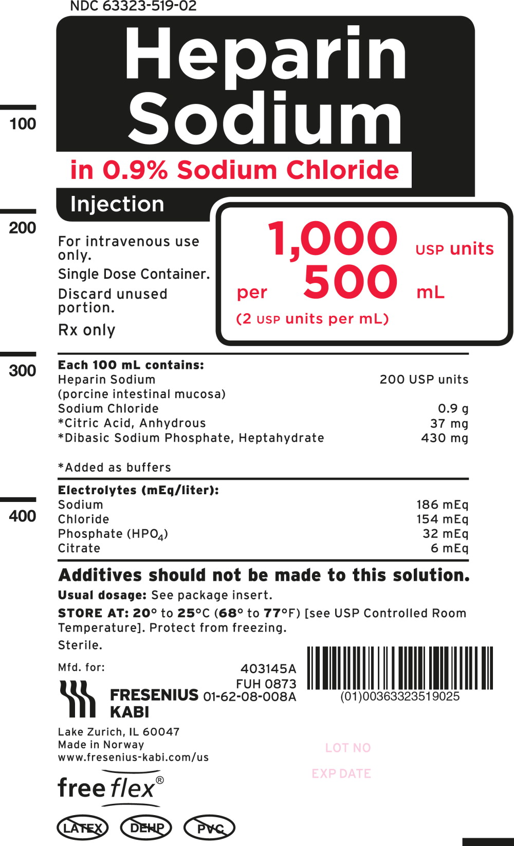PACKAGE LABEL- PRINCIPAL DISPLAY PANEL – Heparin Sodium 500 mL Bag Label
