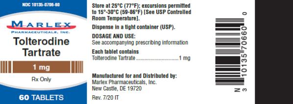 PACKAGE LABEL - PRINCIPAL DISPLAY PANEL – 1 mg Strength
NDC: <a href=/NDC/10135-0706-6>10135-0706-6</a>0
60 Tablets 	

Tolterodine Tartrate Tablets 
1 mg
 Rx only
