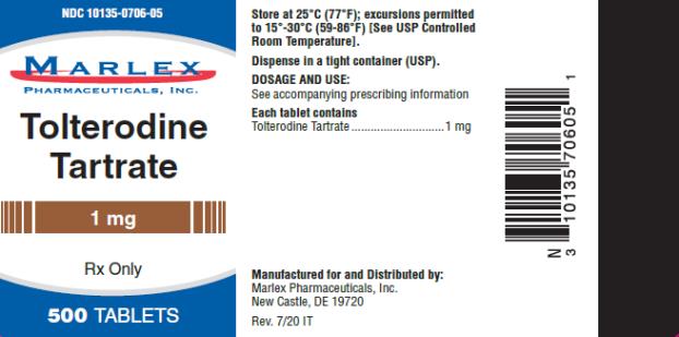 PACKAGE LABEL - PRINCIPAL DISPLAY PANEL – 1 mg Strength
NDC: <a href=/NDC/10135-0706-0>10135-0706-0</a>5
500 Tablets 	

Tolterodine Tartrate Tablets 
1 mg
 Rx only

