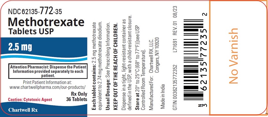 Methotrexate Tablets USP, 2.5 mg – NDC: <a href=/NDC/62135-772-35>62135-772-35</a> - 36 Tablets Bottle Label