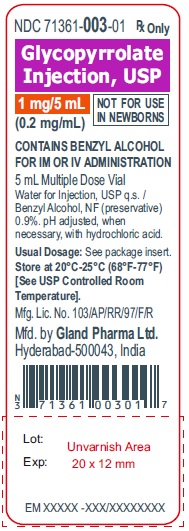 Glycopyrrolate Injection USP 0.2 mg/ mL - 5 mL fill volume - vial label