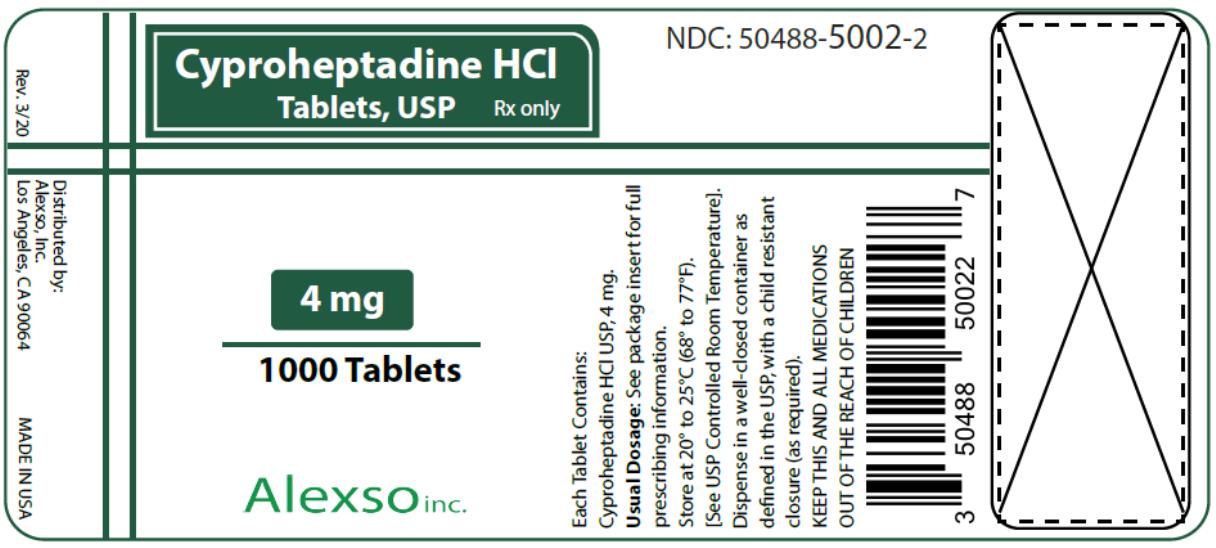 PRINCIPAL DISPLAY PANEL
NDC: <a href=/NDC/50488-5002-2>50488-5002-2</a>
Cyproheptadine HCI
Tablets, USP
Rx Only
4 mg
1000 Tablets
