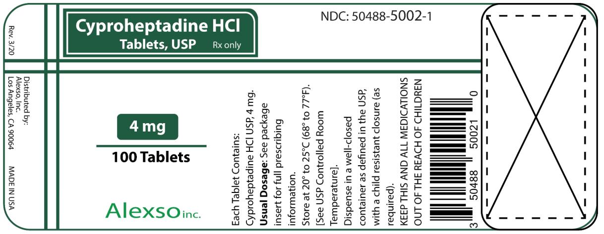 PRINCIPAL DISPLAY PANEL
NDC: <a href=/NDC/50488-5002-1>50488-5002-1</a>
Cyproheptadine HCI
Tablets, USP
Rx Only
4 mg
100 Tablets
