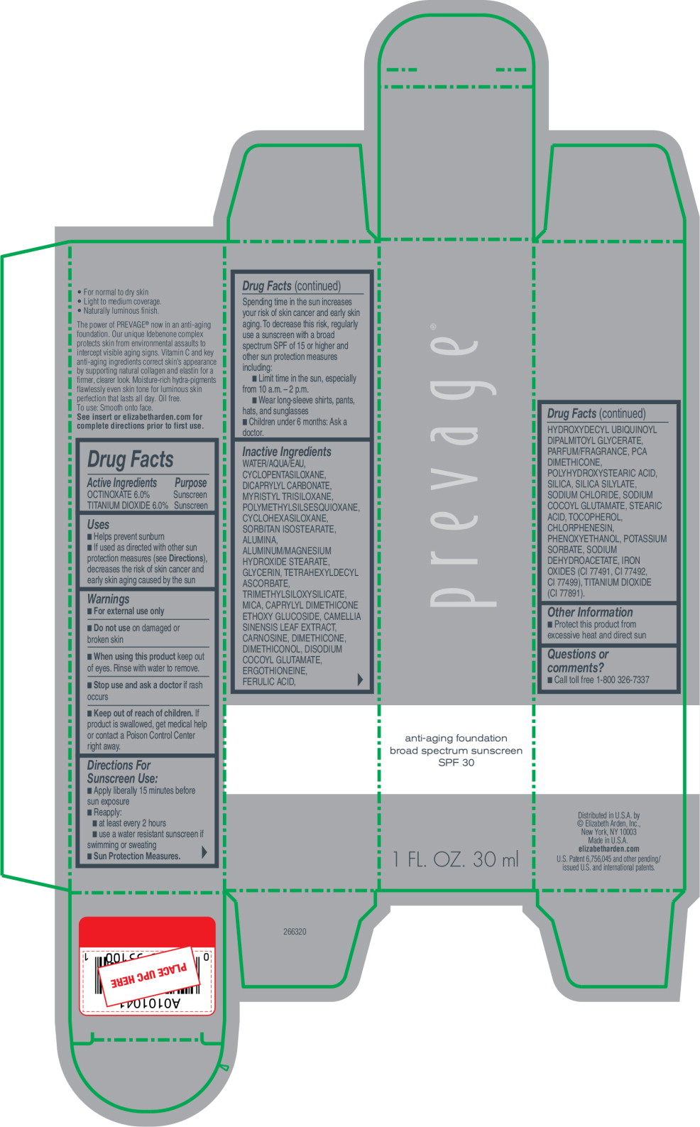 Principal Display Panel - Prevage Anti-Aging Foundation Carton Label
