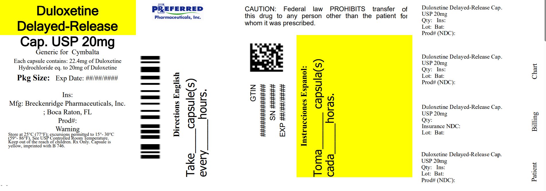 Duloxetine Delayed-Release Cap USP 20mg 