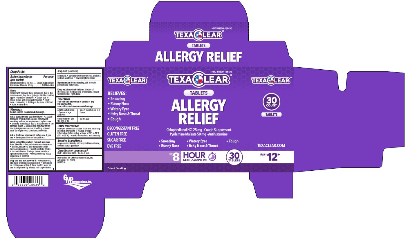 PRINCIPAL DISPLAY PANEL
NDC: <a href=/NDC/58809-186-30>58809-186-30</a>
TEXACLEAR
ALLERGY
RELIEF
30 Tablets
