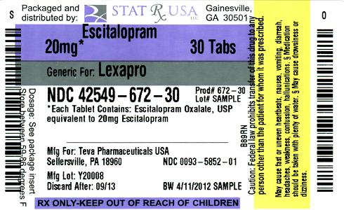 Escitalopram  20 mg Label Image