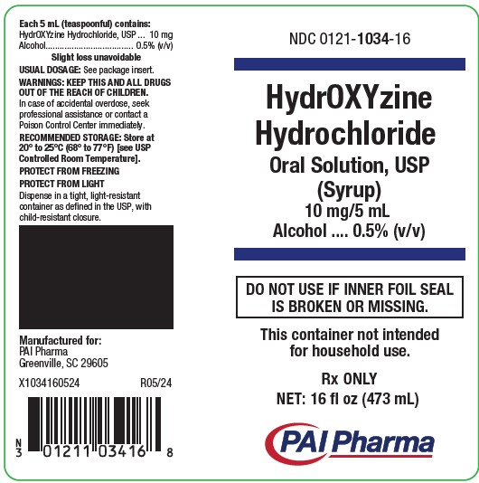 Hydroxyzine Hydrochloride Oral Solution, USP (Syrup) 10 mg/5 mL bottle label