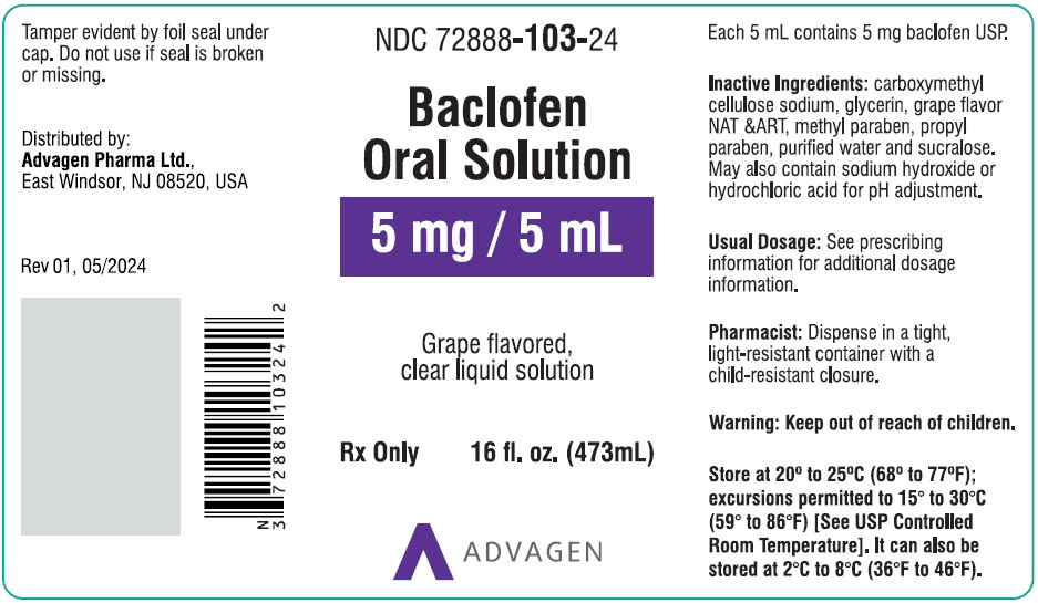 BACLOFEN ORAL SOLUTION - NDC: <a href=/NDC/72888-103-24>72888-103-24</a> - Label