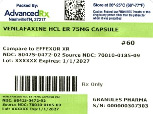 Venlafaxine HCL ER 75mg #60