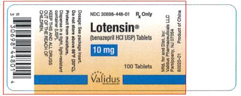 NDC: <a href=/NDC/30698-448-01>30698-448-01</a>
Lotensin
(benazepril HCI USP)
10 mg
100 Tablets
Rx Only
